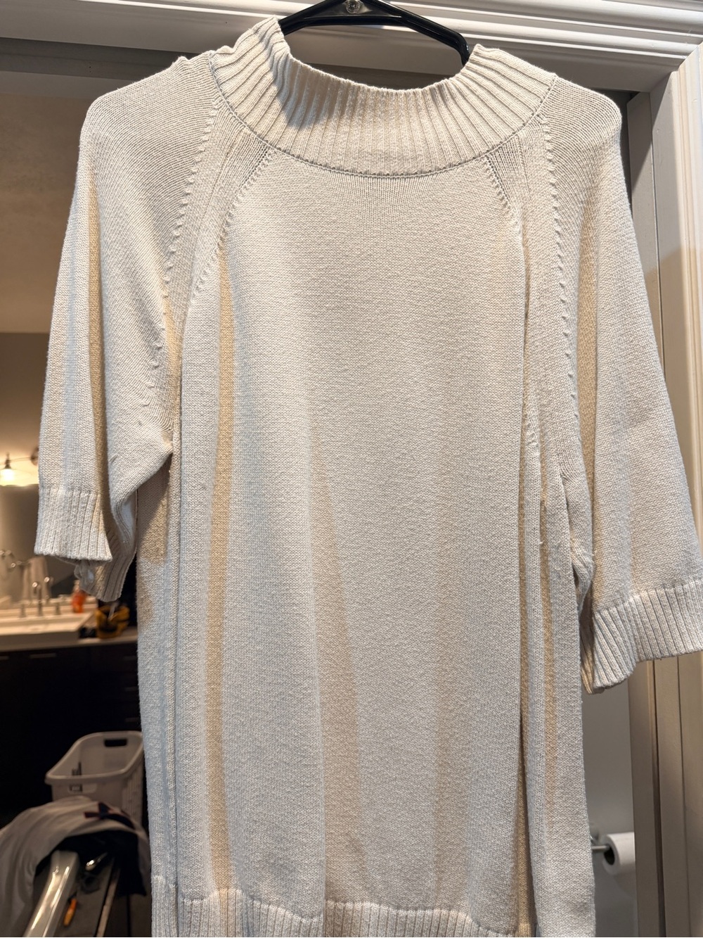 Banana Republic Cream Ribbed Mock-Neck Short-Sleeve Sweater